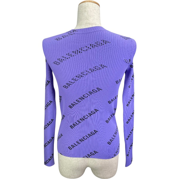 バレンシアガ BALENCIAGA ロゴプリント リブニットセーター パープル ナイロン レディース セーター