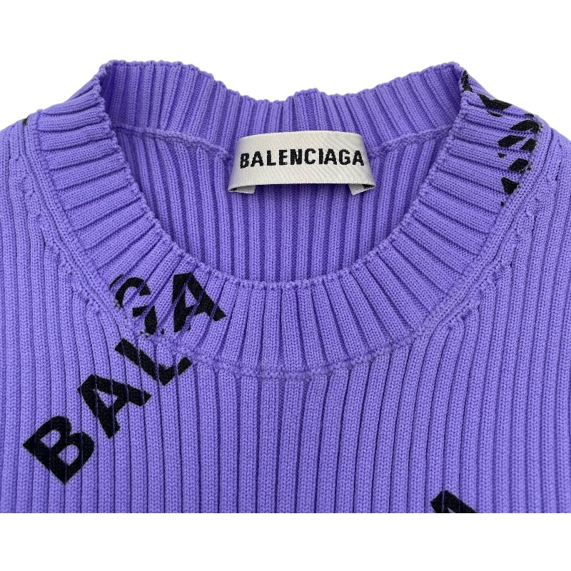 バレンシアガ BALENCIAGA ロゴプリント リブニットセーター パープル ナイロン レディース セーター