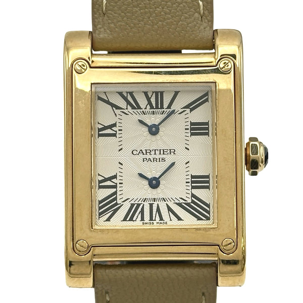 カルティエ Cartier タンクアビス 2タイムゾーン LM W1534251 アイボリー K18 手巻き メンズ 腕時計 カルティエ Cartier タンクアビス 2タイムゾーン LM W1534251