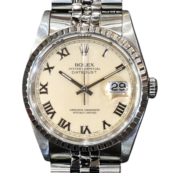 ロレックス ROLEX デイトジャスト 16220 アイボリー SS メンズ 腕時計