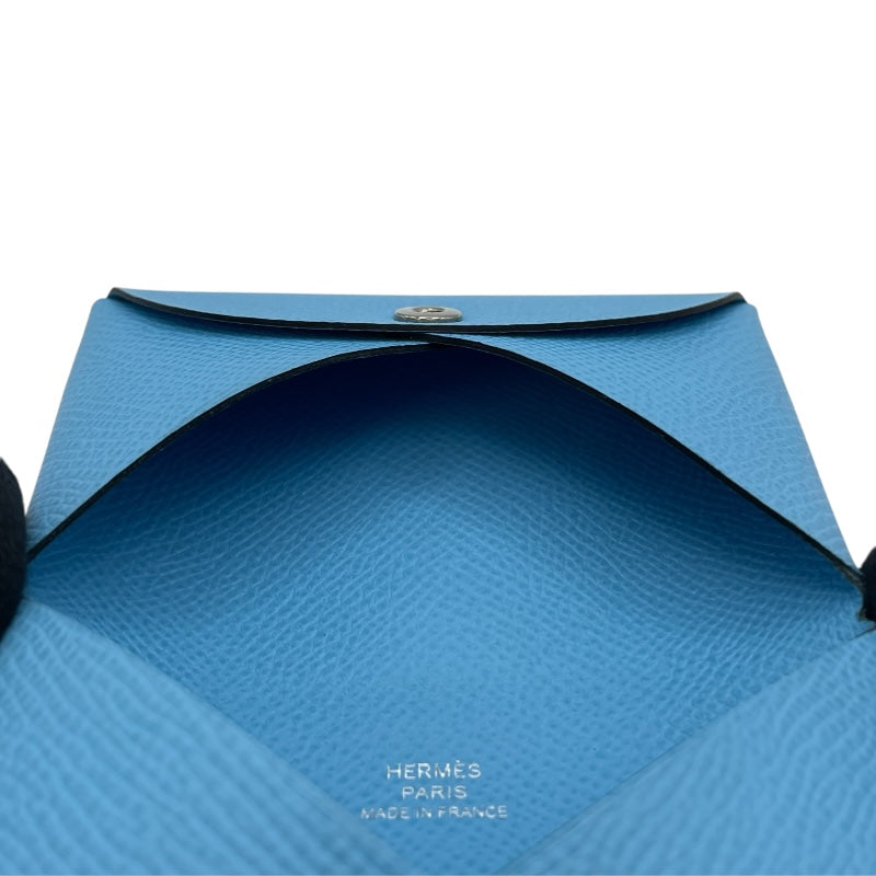 エルメス HERMES カルヴィ B刻 セレステ SV金具 エプソン ユニセックス カードケース