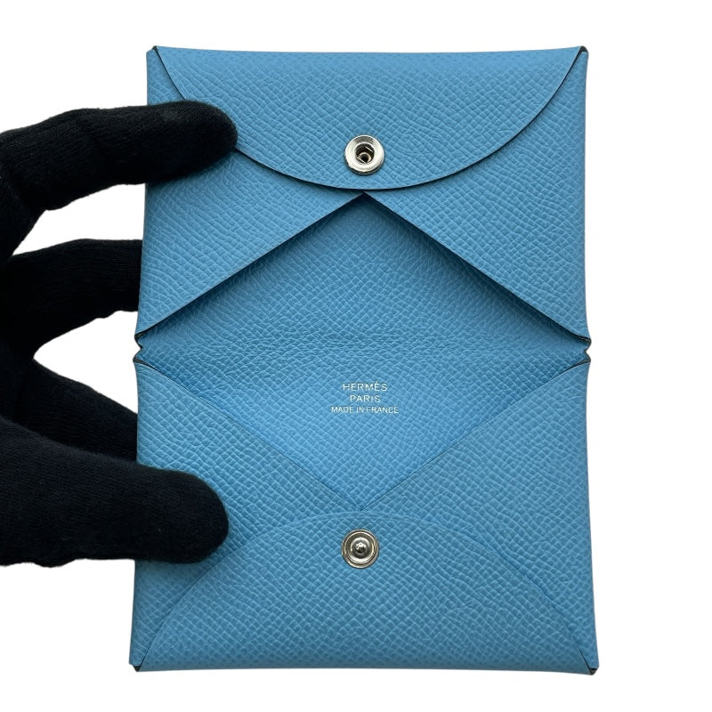 エルメス HERMES カルヴィ B刻 セレステ SV金具 エプソン ユニセックス カードケース