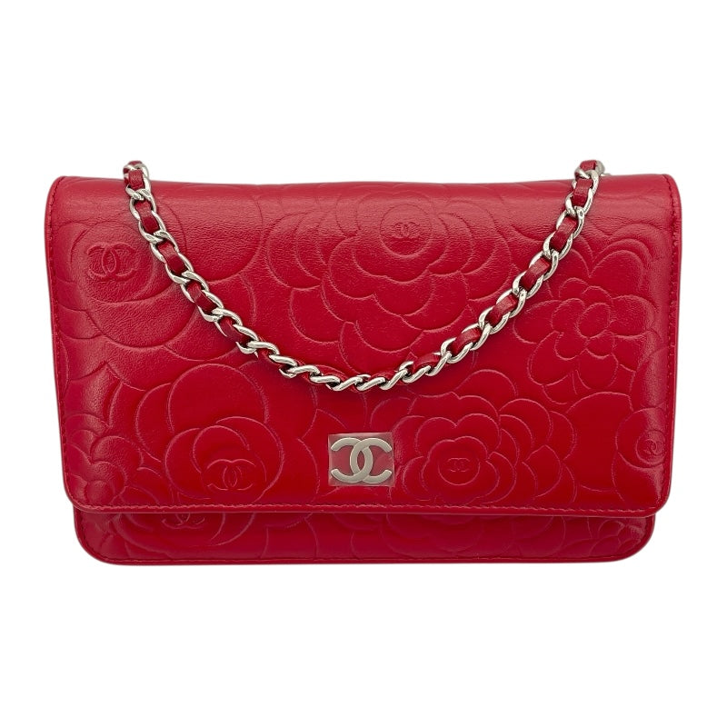 シャネル CHANEL マトラッセチェーン ウォレット A33814 19番台 レッド SV金具 カーフスキン レディース ショルダーバッグ