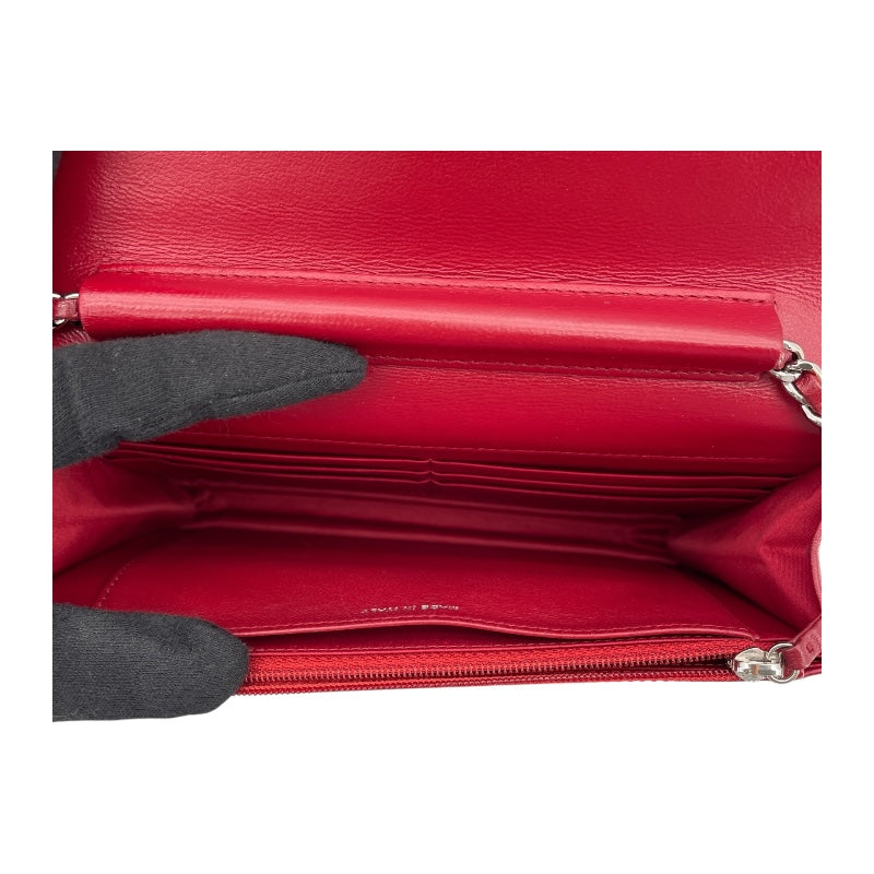 シャネル CHANEL マトラッセチェーン ウォレット A33814 19番台 レッド SV金具 カーフスキン レディース ショルダーバッグ