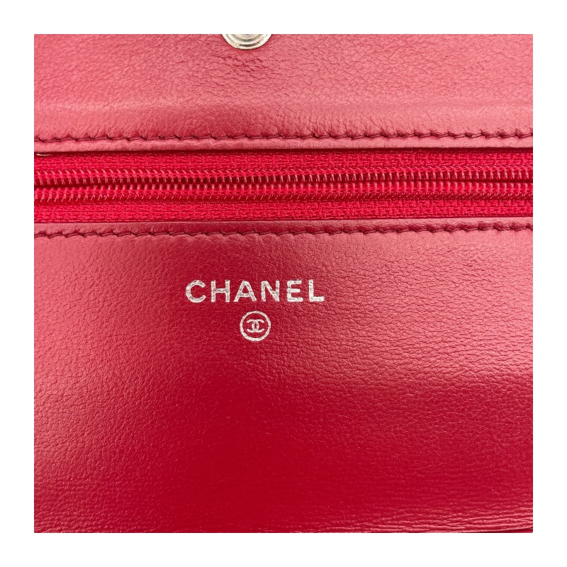シャネル CHANEL マトラッセチェーン ウォレット A33814 19番台 レッド SV金具 カーフスキン レディース ショルダーバッグ