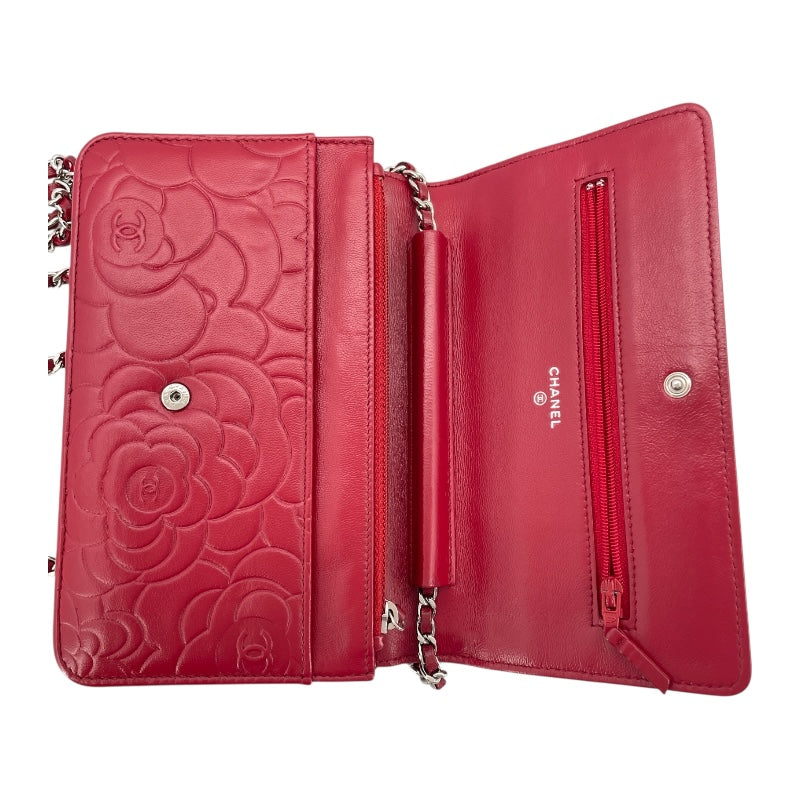 シャネル CHANEL マトラッセチェーン ウォレット A33814 19番台 レッド SV金具 カーフスキン レディース ショルダーバッグ