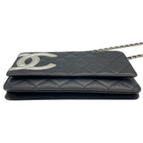 シャネル CHANEL カンボンラインチェーンウォレット A46646 15番台 ブラック SV金具 カーフ レディース ウォレットチェーン