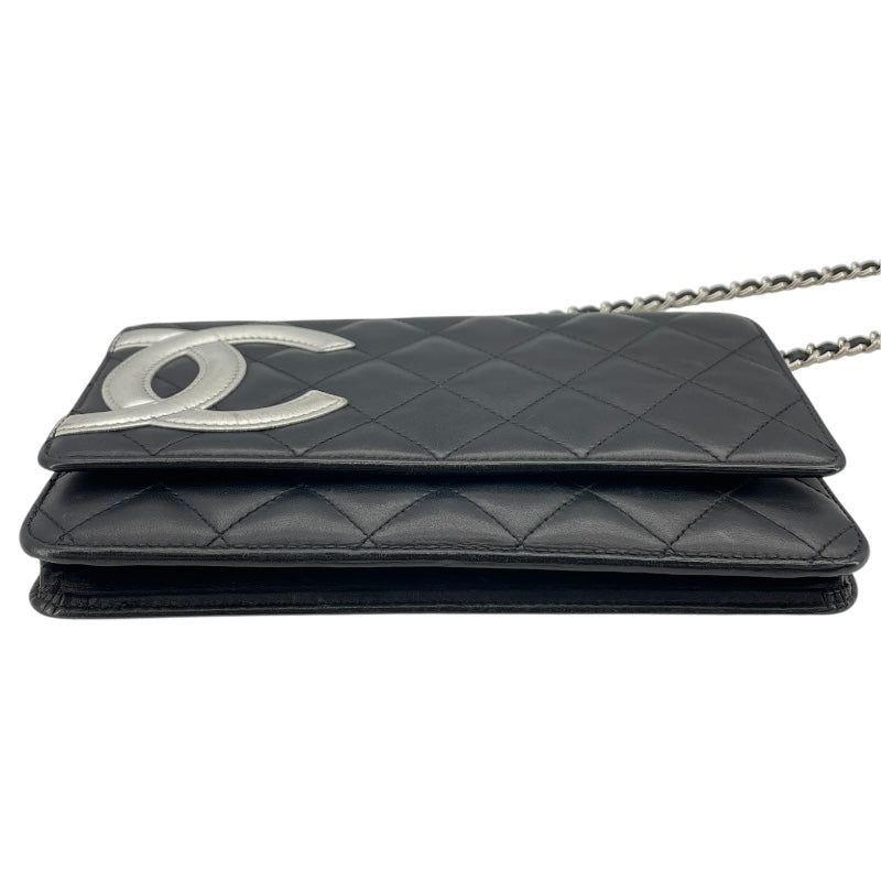 シャネル CHANEL カンボンラインチェーンウォレット A46646 15番台 ブラック SV金具 カーフ レディース ウォレットチェーン