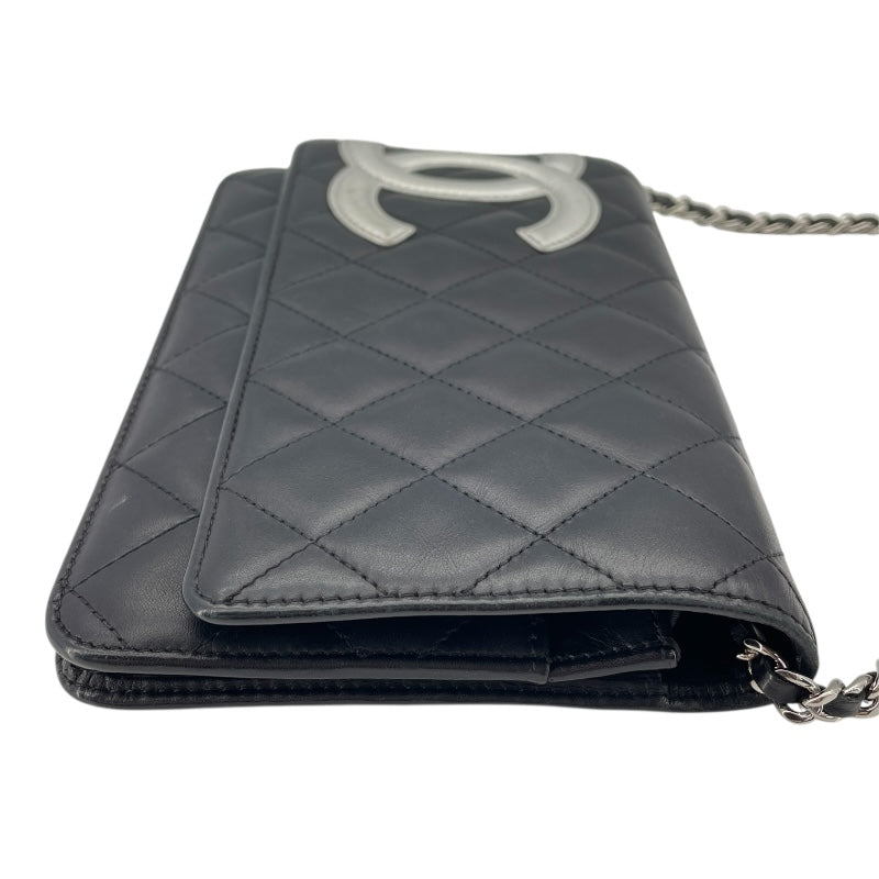 シャネル CHANEL カンボンラインチェーンウォレット A46646 15番台 ブラック SV金具 カーフ レディース ウォレットチェーン