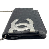 シャネル CHANEL カンボンラインチェーンウォレット A46646 15番台 ブラック SV金具 カーフ レディース ウォレットチェーン