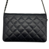 シャネル CHANEL カンボンラインチェーンウォレット A46646 15番台 ブラック SV金具 カーフ レディース ウォレットチェーン