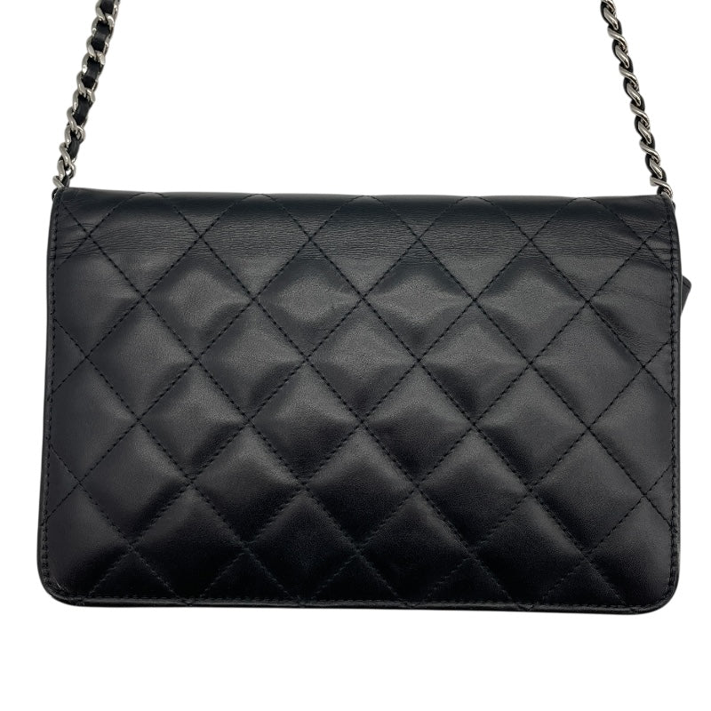 シャネル CHANEL カンボンラインチェーンウォレット A46646 15番台 ブラック SV金具 カーフ レディース ウォレットチェーン