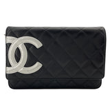 シャネル CHANEL カンボンラインチェーンウォレット A46646 15番台 ブラック SV金具 カーフ レディース ウォレットチェーン