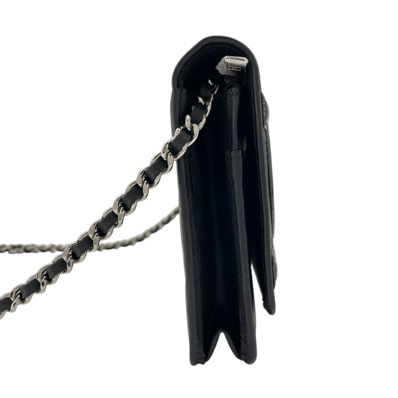 シャネル CHANEL カンボンラインチェーンウォレット A46646 20番台 ブラック SV金具 カーフ レディース ウォレットチェーン