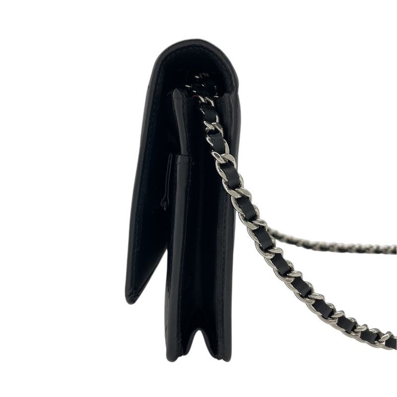 シャネル CHANEL カンボンラインチェーンウォレット A46646 20番台 ブラック SV金具 カーフ レディース ウォレットチェーン
