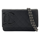 シャネル CHANEL カンボンラインチェーンウォレット A46646 20番台 ブラック SV金具 カーフ レディース ウォレットチェーン