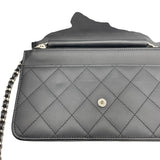 シャネル CHANEL カンボンラインチェーンウォレット A46646 20番台 ブラック SV金具 カーフ レディース ウォレットチェーン