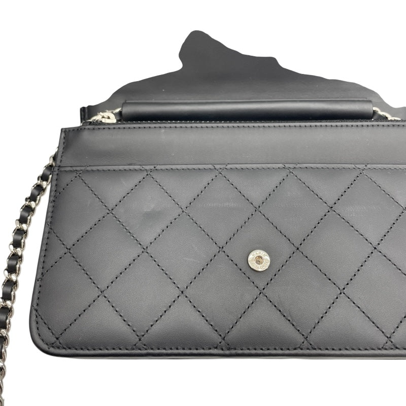 シャネル CHANEL カンボンラインチェーンウォレット A46646 20番台 ブラック SV金具 カーフ レディース ウォレットチェーン