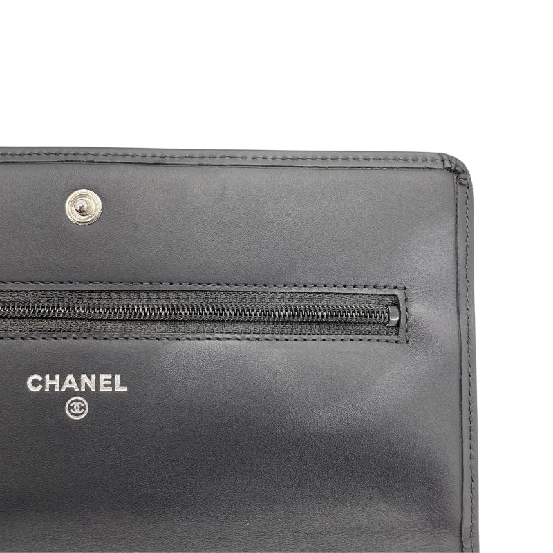 シャネル CHANEL カンボンラインチェーンウォレット A46646 20番台 ブラック SV金具 カーフ レディース ウォレットチェーン