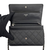 シャネル CHANEL カンボンラインチェーンウォレット A46646 20番台 ブラック SV金具 カーフ レディース ウォレットチェーン