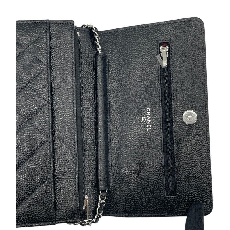 シャネル CHANEL マトラッセ チェーンウォレット AP0250 ブラック SV金具 キャビアスキン レディース ショルダーバッグ