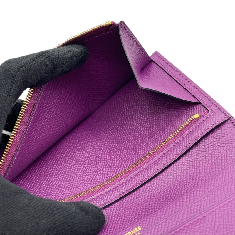 エルメス HERMES ベアンスフレ ヴェルソ Y刻 レザンxアネモネ GD金具 エプソン レディース 長財布