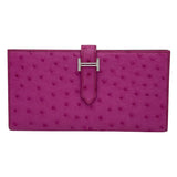 エルメス HERMES ベアンスフレ □M刻 フーシャピンク SV金具 オーストリッチ レディース 長財布