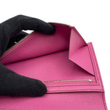 エルメス HERMES ベアンスフレ □M刻 フーシャピンク SV金具 オーストリッチ レディース 長財布