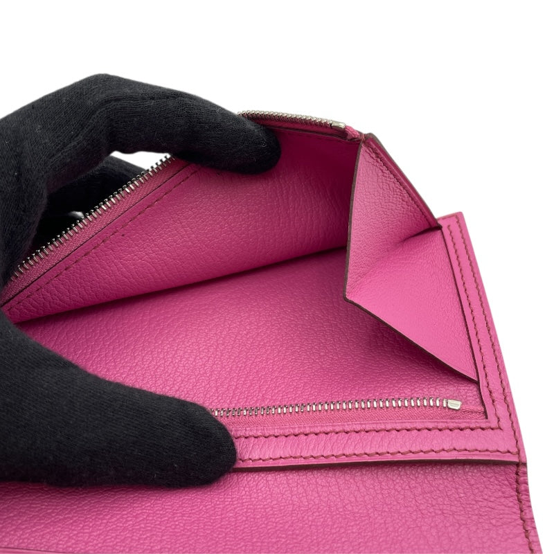 エルメス HERMES ベアンスフレ □M刻 フーシャピンク SV金具 オーストリッチ レディース 長財布