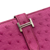 エルメス HERMES ベアンスフレ □M刻 フーシャピンク SV金具 オーストリッチ レディース 長財布