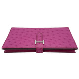 エルメス HERMES ベアンスフレ □M刻 フーシャピンク SV金具 オーストリッチ レディース 長財布