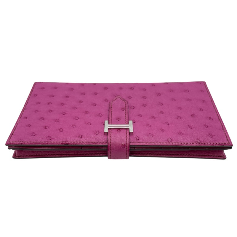 エルメス HERMES ベアンスフレ □M刻 フーシャピンク SV金具 オーストリッチ レディース 長財布