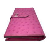 エルメス HERMES ベアンスフレ □M刻 フーシャピンク SV金具 オーストリッチ レディース 長財布