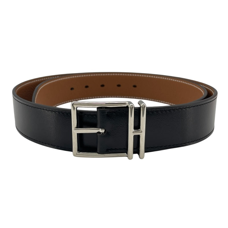 エルメス HERMES ネイサン32 85 W刻 ゴールドxブラック SV金具 ボックスカーフ/トゴ メンズ ベルト