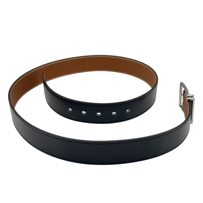 エルメス HERMES ネイサン32 85 W刻 ゴールドxブラック SV金具 ボックスカーフ/トゴ メンズ ベルト