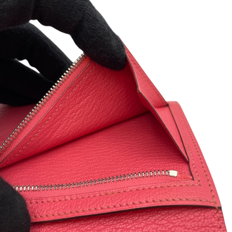 エルメス HERMES ベアンコンパクト A刻 ローズリップスティック SV金具 シェーブル レディース 二つ折り財布
