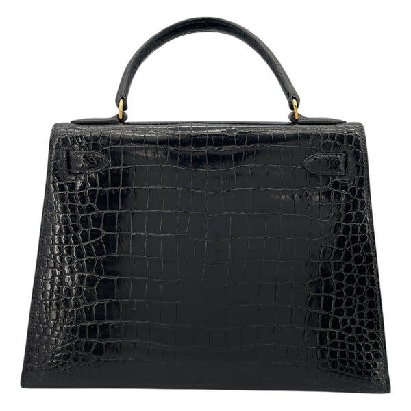 エルメス HERMES ケリー28 外縫い ○J刻 ブラック GD金具 クロコダイル レディース ショルダーバッグ