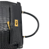 エルメス HERMES ケリー28 外縫い ○J刻 ブラック GD金具 クロコダイル レディース ショルダーバッグ