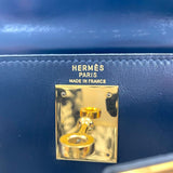 エルメス HERMES ケリー28 内縫い 〇O刻印　(1985年製) ブルーインディゴ　ゴールド金具 ボックスカーフ レディース ショルダーバッグ
