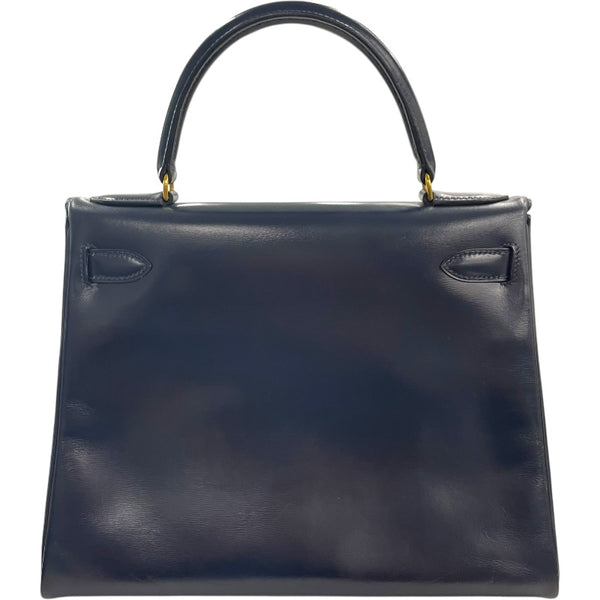 エルメス HERMES ケリー28 内縫い 〇O刻印　(1985年製) ブルーインディゴ　ゴールド金具 ボックスカーフ レディース ショルダーバッグ