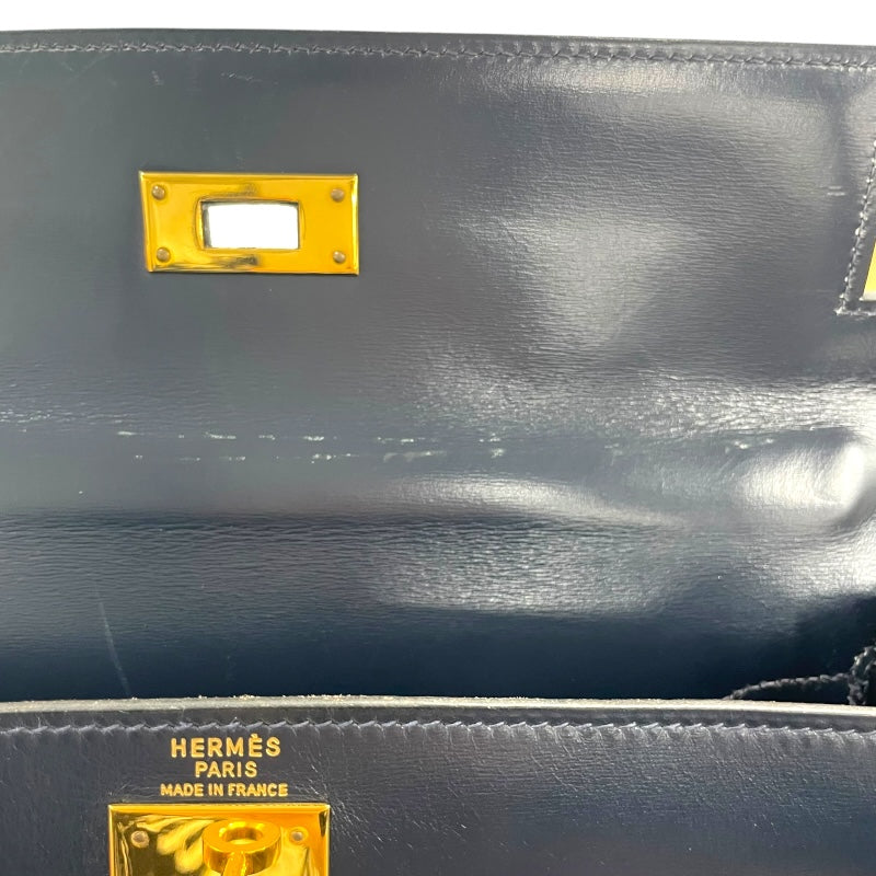 エルメス HERMES ケリー28 内縫い 〇O刻印　(1985年製) ブルーインディゴ　ゴールド金具 ボックスカーフ レディース ショルダーバッグ