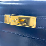 エルメス HERMES ケリー28 内縫い 〇O刻印　(1985年製) ブルーインディゴ　ゴールド金具 ボックスカーフ レディース ショルダーバッグ