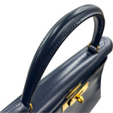 エルメス HERMES ケリー28 内縫い 〇O刻印　(1985年製) ブルーインディゴ　ゴールド金具 ボックスカーフ レディース ショルダーバッグ