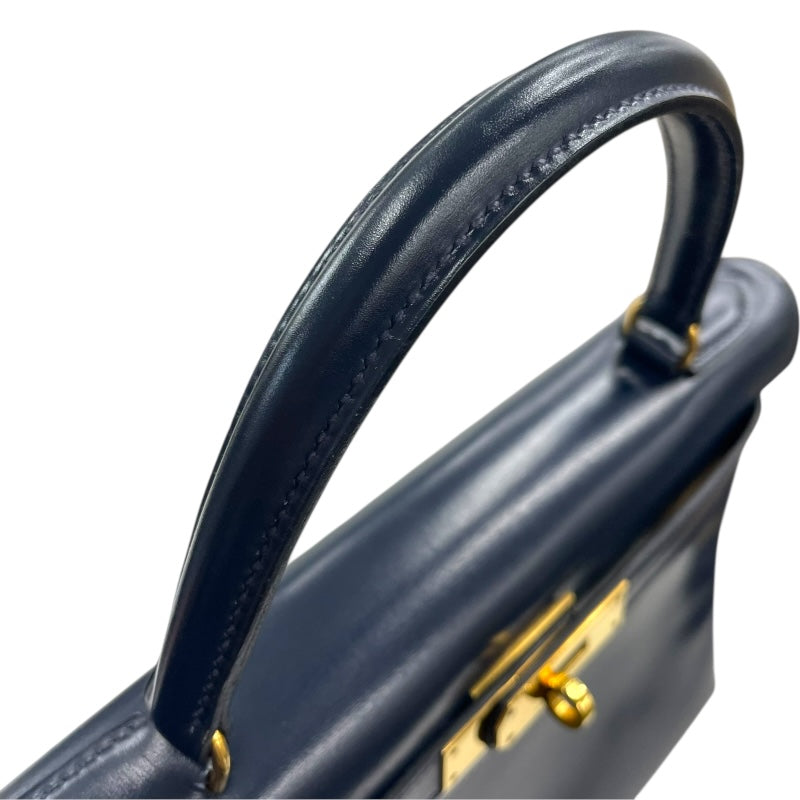 エルメス HERMES ケリー28 内縫い 〇O刻印　(1985年製) ブルーインディゴ　ゴールド金具 ボックスカーフ レディース ショルダーバッグ