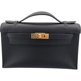エルメス HERMES ポシェットケリー 内縫い D刻 ブラック GD金具 スイフト レディース ハンドバッグ