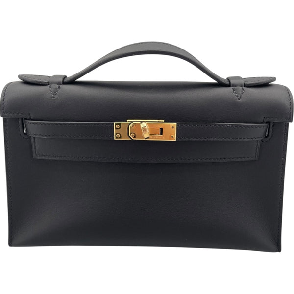 エルメス HERMES ポシェットケリー 内縫い D刻 ブラック GD金具 スイフト レディース ハンドバッグ