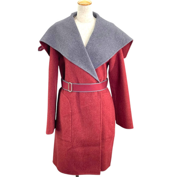 HERMES エルメス　カシミア100% コート　ベルテッド　カシミヤ エルメス HERMES カシミヤベルテッドラップコート ボルドー