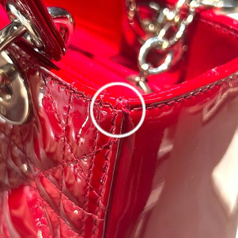 クリスチャン・ディオール Christian Dior レディディオール ミディアム レッド パテント レディース ハンドバッグ