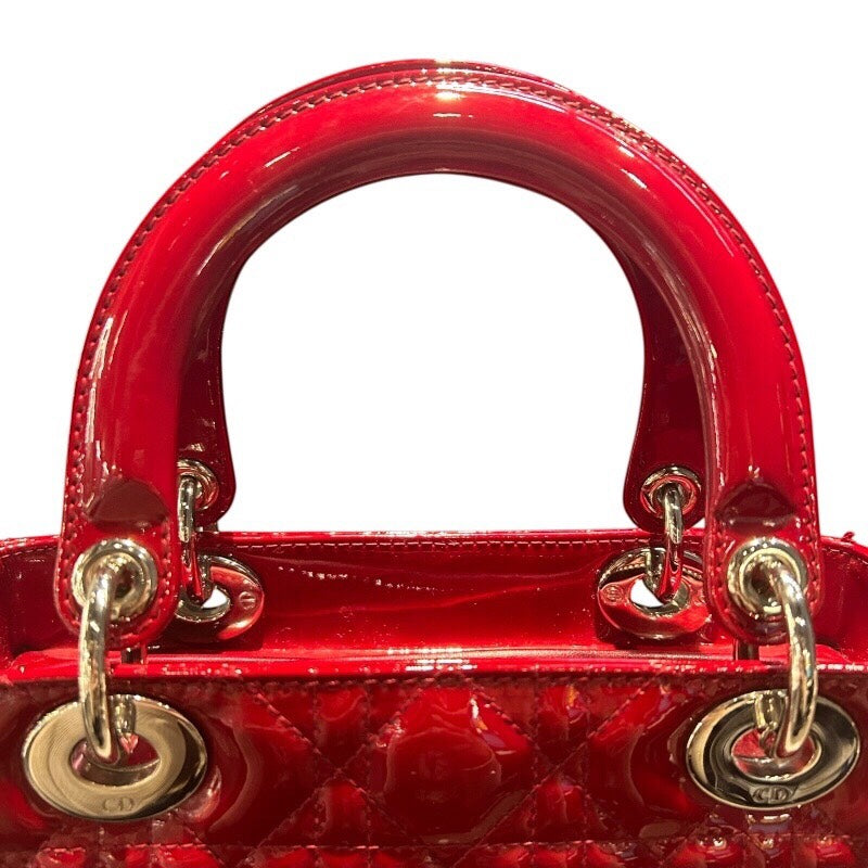 クリスチャン・ディオール Christian Dior レディディオール ミディアム レッド パテント レディース ハンドバッグ