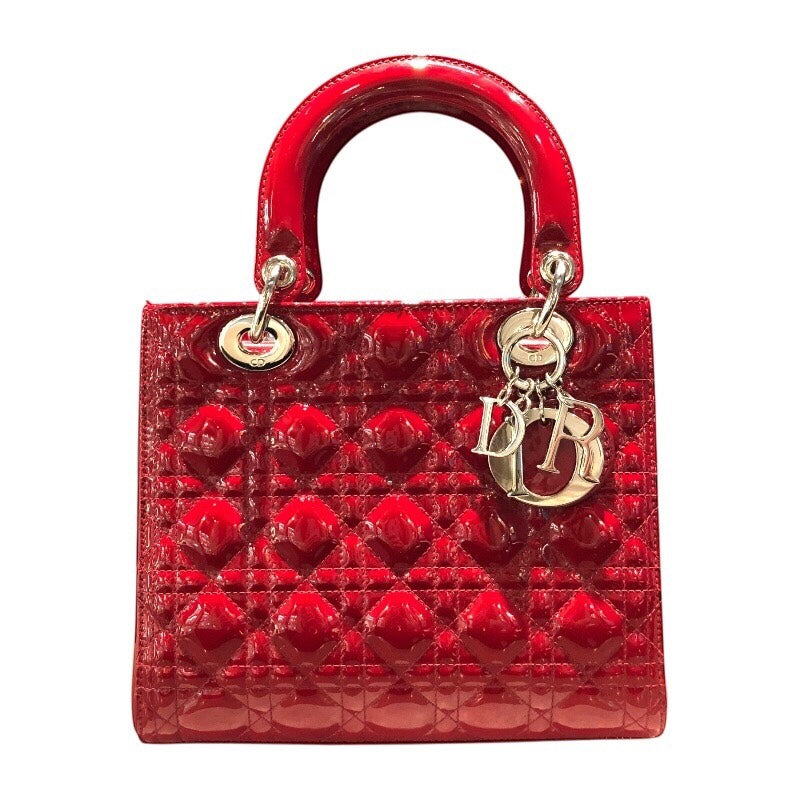 クリスチャン・ディオール Christian Dior レディディオール ミディアム レッド パテント レディース ハンドバッグ